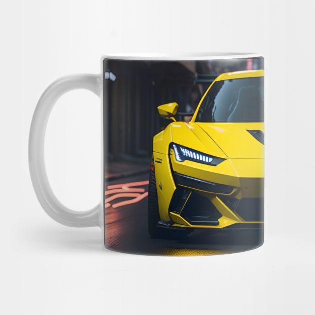 Dark Yellow Sports Car in Japanese Neon City by star trek fanart and more